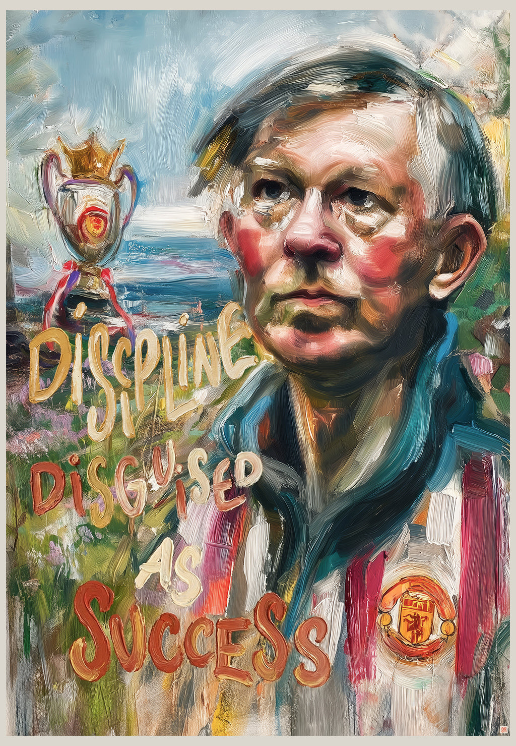 Alex ferguson som kunstplakat, manchester united. Oljemaleri i moderne stil av ISARK.