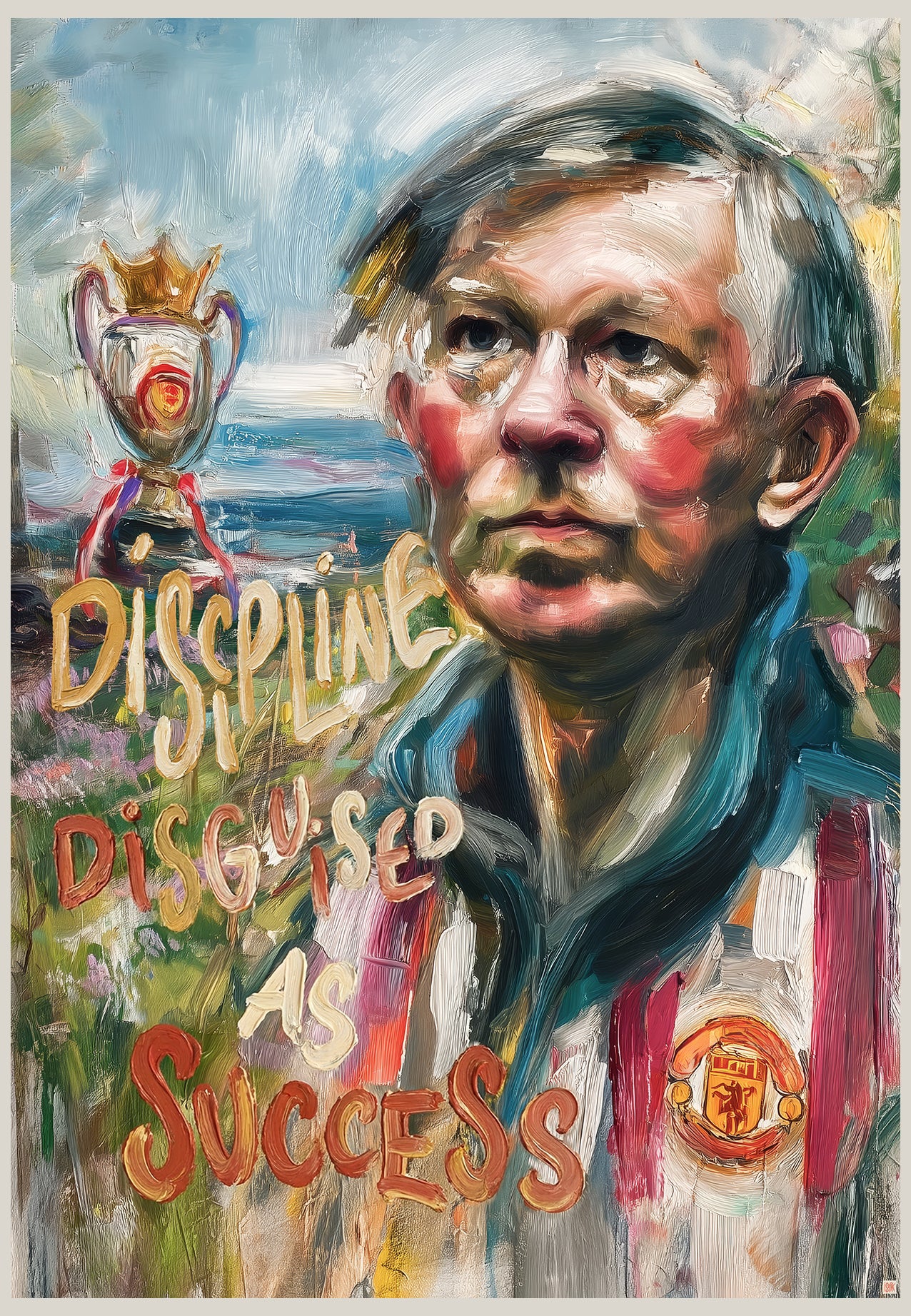 Alex ferguson som kunstplakat, manchester united. Oljemaleri i moderne stil av ISARK.