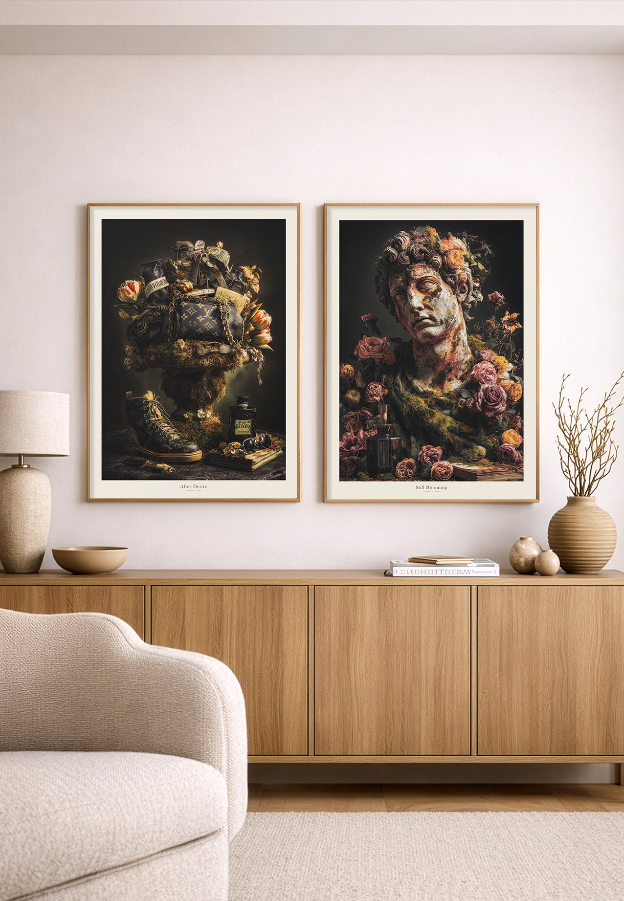 Still Blooming, marmorstatue med blomster | Plakat